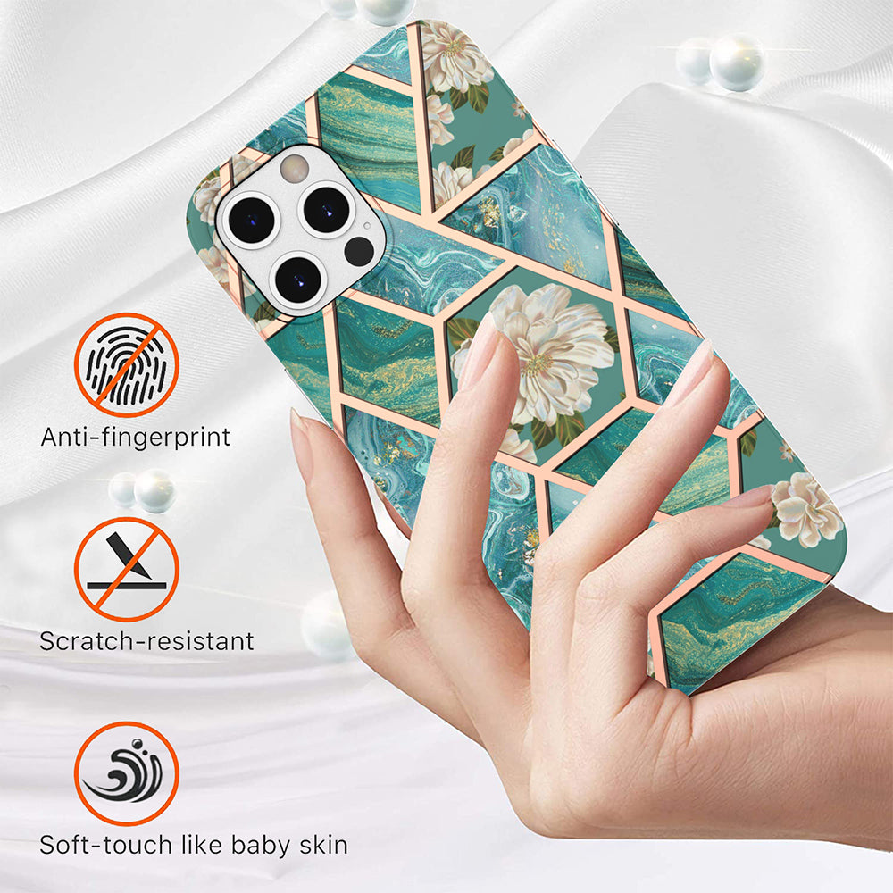 2.0mm IMD IML Electroplating Marble TPU Case with Flower Pattern for iPhone 12 / 12 Pro