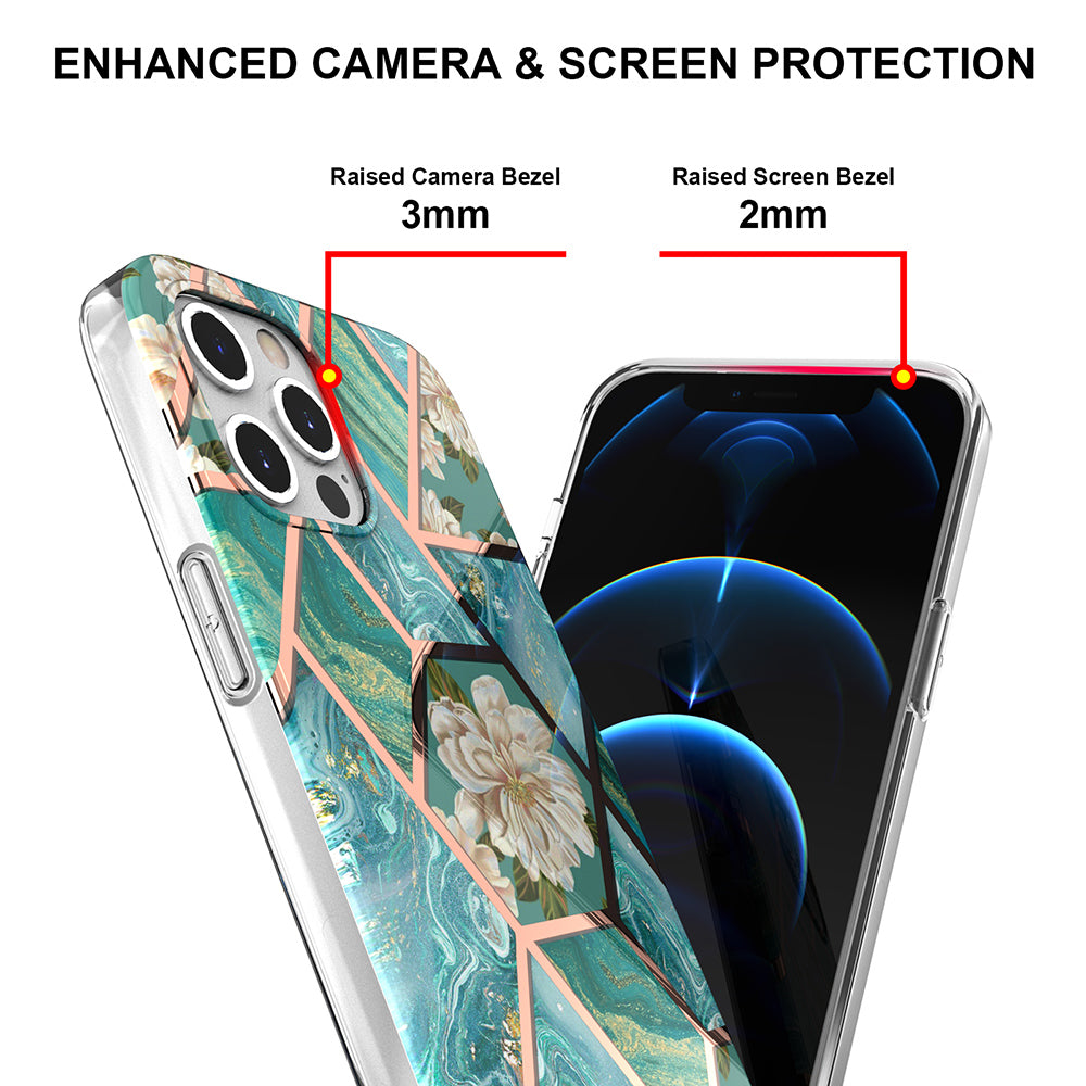 2.0mm IMD IML Electroplating Marble TPU Case with Flower Pattern for iPhone 12 / 12 Pro