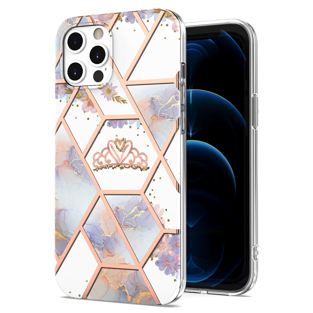 2.0mm IMD IML Electroplating Marble TPU Case with Flower Pattern for iPhone 12 / 12 Pro