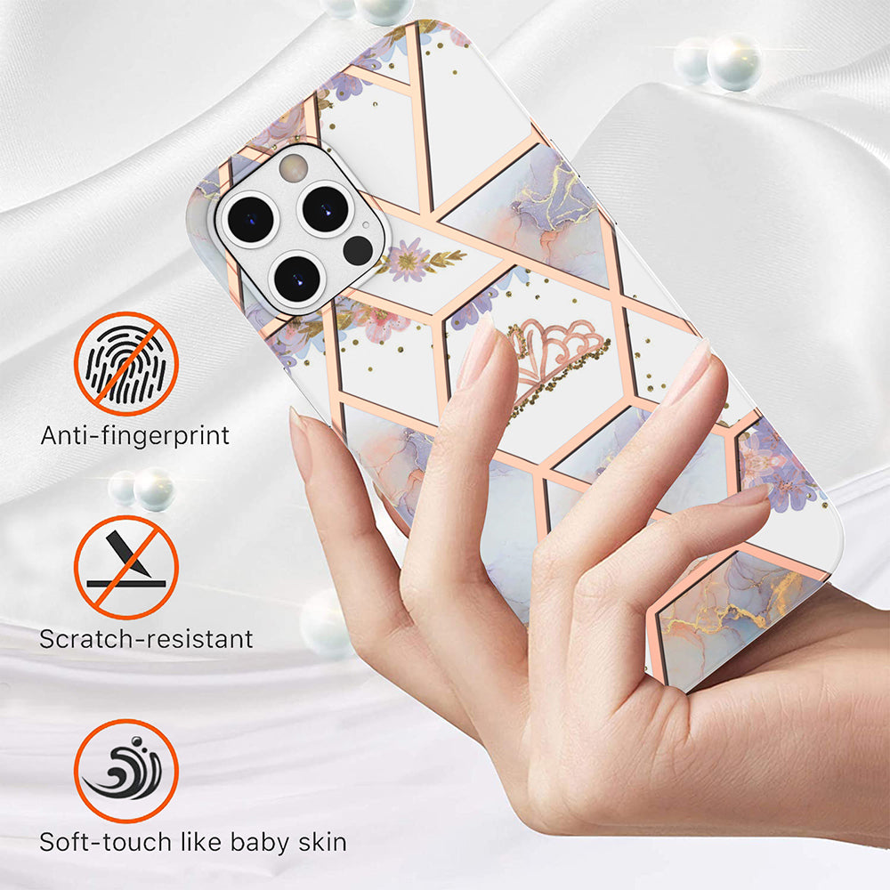 2.0mm IMD IML Electroplating Marble TPU Case with Flower Pattern for iPhone 12 / 12 Pro