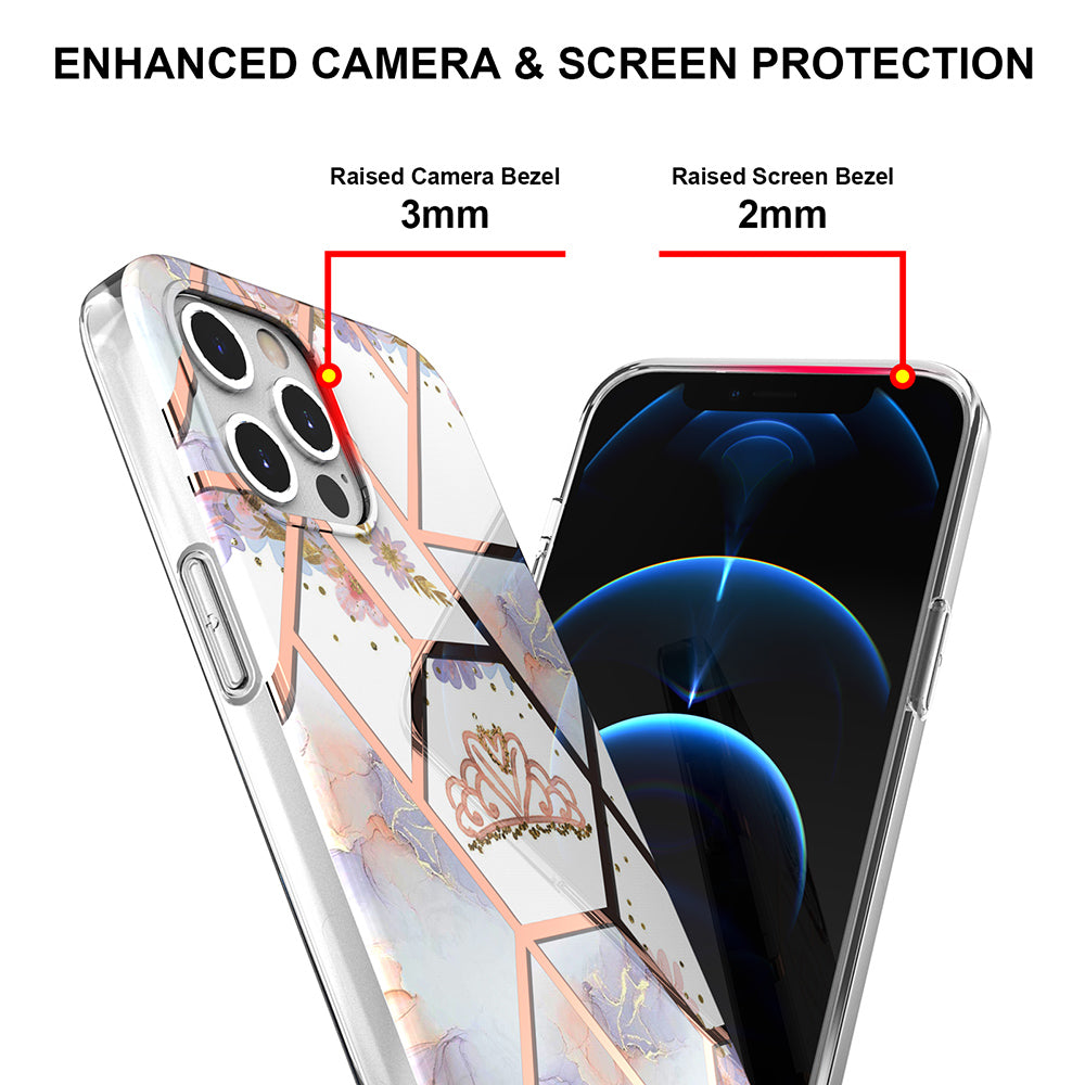 2.0mm IMD IML Electroplating Marble TPU Case with Flower Pattern for iPhone 12 / 12 Pro