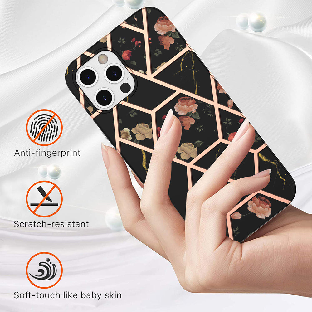 2.0mm IMD IML Electroplating Marble TPU Case with Flower Pattern for iPhone 12 / 12 Pro