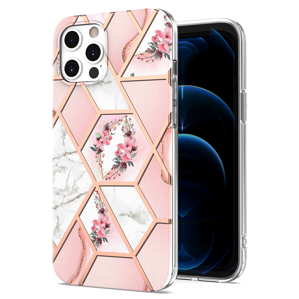 2.0mm IMD IML Electroplating Marble TPU Case with Flower Pattern for iPhone 12 / 12 Pro