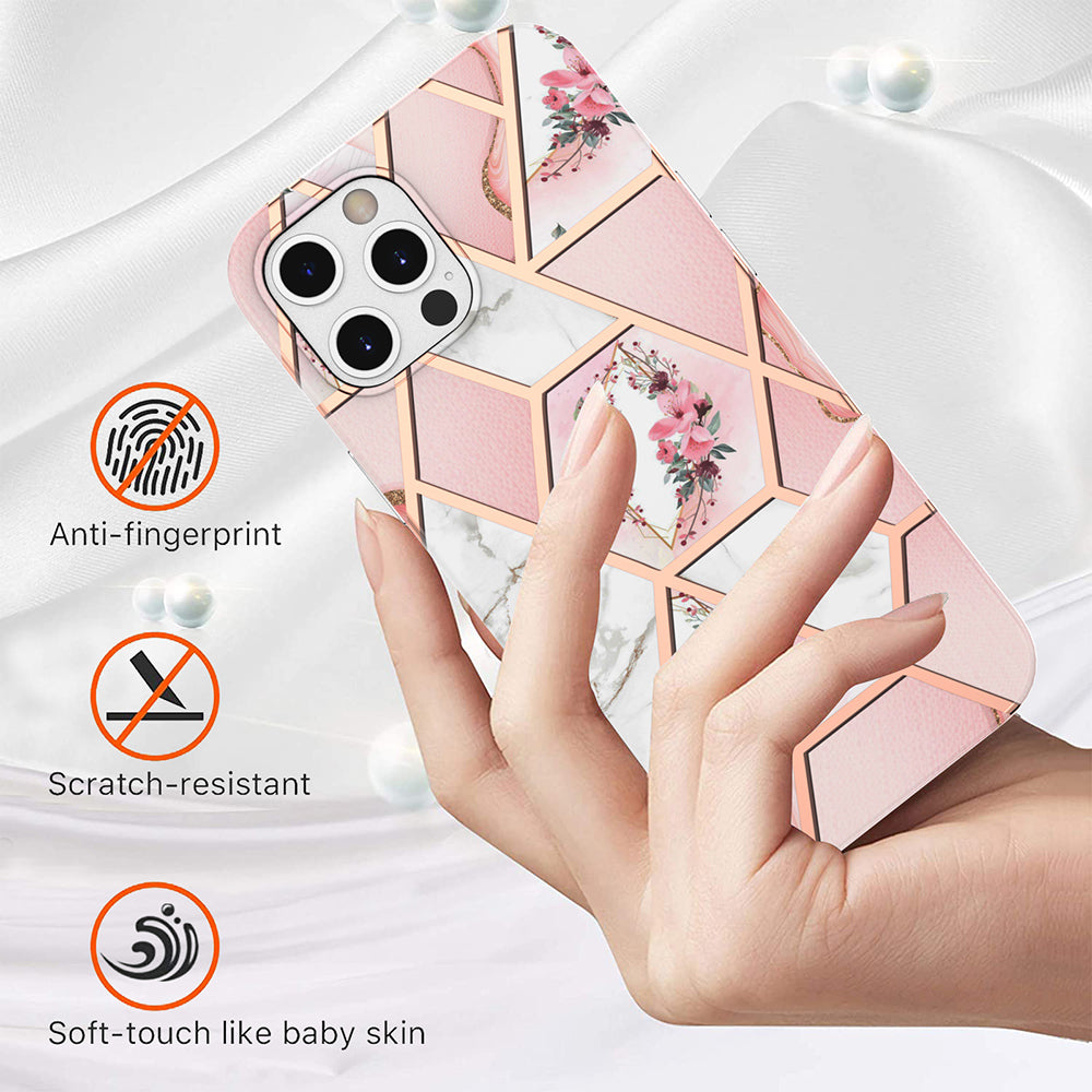 2.0mm IMD IML Electroplating Marble TPU Case with Flower Pattern for iPhone 12 / 12 Pro