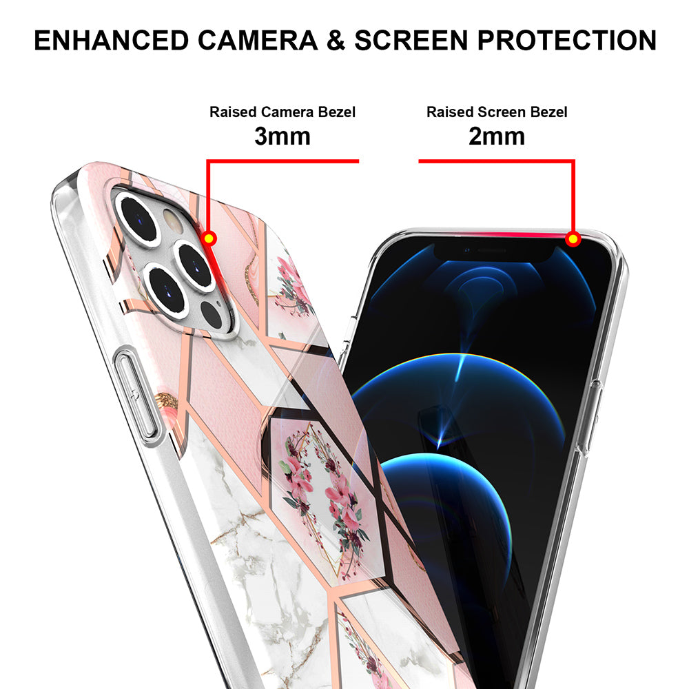 2.0mm IMD IML Electroplating Marble TPU Case with Flower Pattern for iPhone 12 / 12 Pro