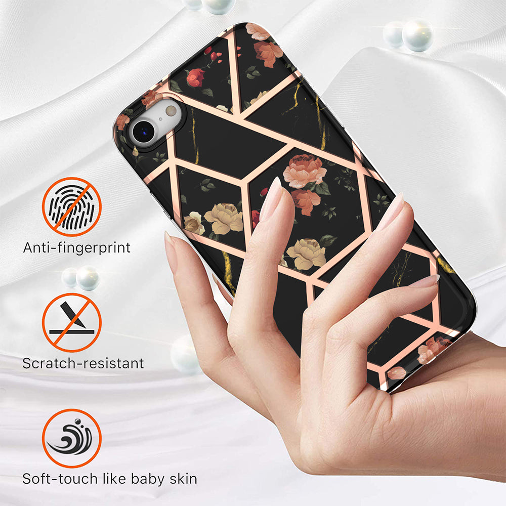 2.0mm IMD IML Marble Flower Pattern Electroplating Phone Case for iPhone 7 4.7 inch/8 4.7 inch/SE (2020)/SE (2022)