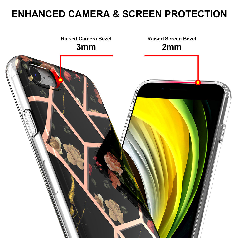 2.0mm IMD IML Marble Flower Pattern Electroplating Phone Case for iPhone 7 4.7 inch/8 4.7 inch/SE (2020)/SE (2022)