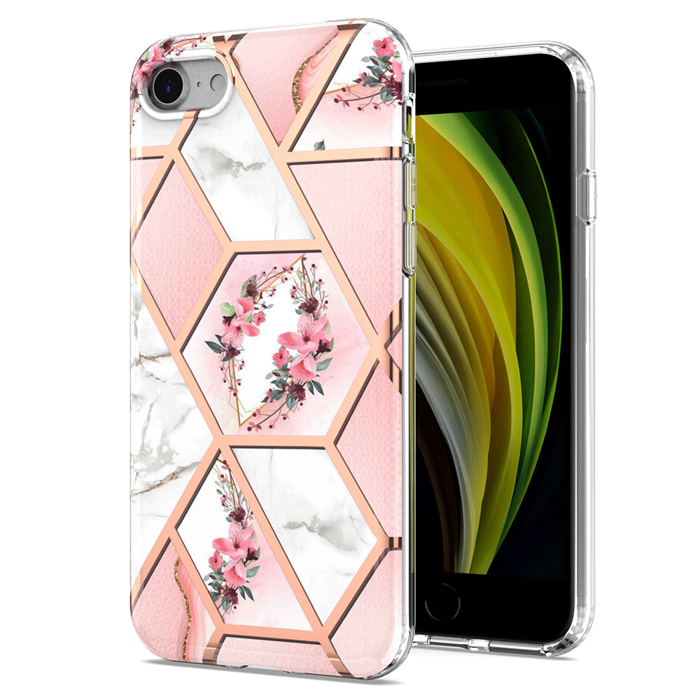 2.0mm IMD IML Marble Flower Pattern Electroplating Phone Case for iPhone 7 4.7 inch/8 4.7 inch/SE (2020)/SE (2022)