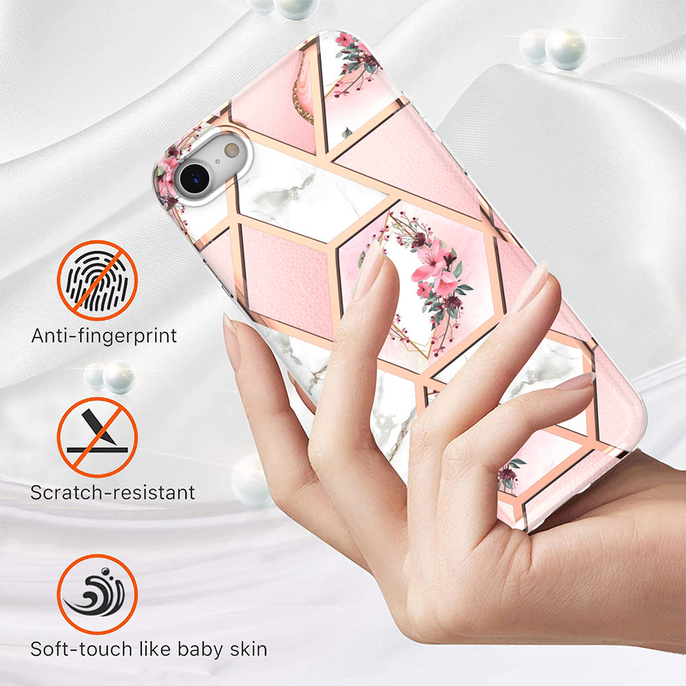 2.0mm IMD IML Marble Flower Pattern Electroplating Phone Case for iPhone 7 4.7 inch/8 4.7 inch/SE (2020)/SE (2022)
