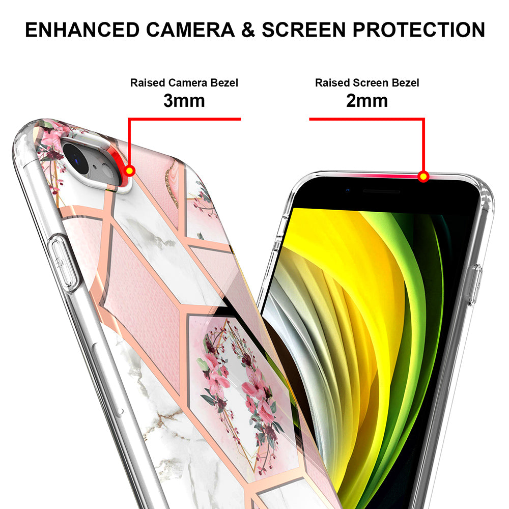 2.0mm IMD IML Marble Flower Pattern Electroplating Phone Case for iPhone 7 4.7 inch/8 4.7 inch/SE (2020)/SE (2022)