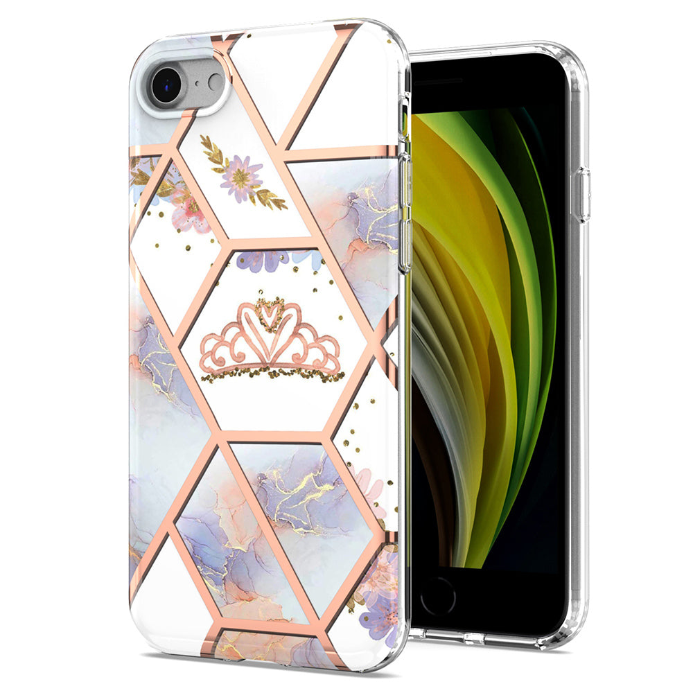 2.0mm IMD IML Marble Flower Pattern Electroplating Phone Case for iPhone 7 4.7 inch/8 4.7 inch/SE (2020)/SE (2022)