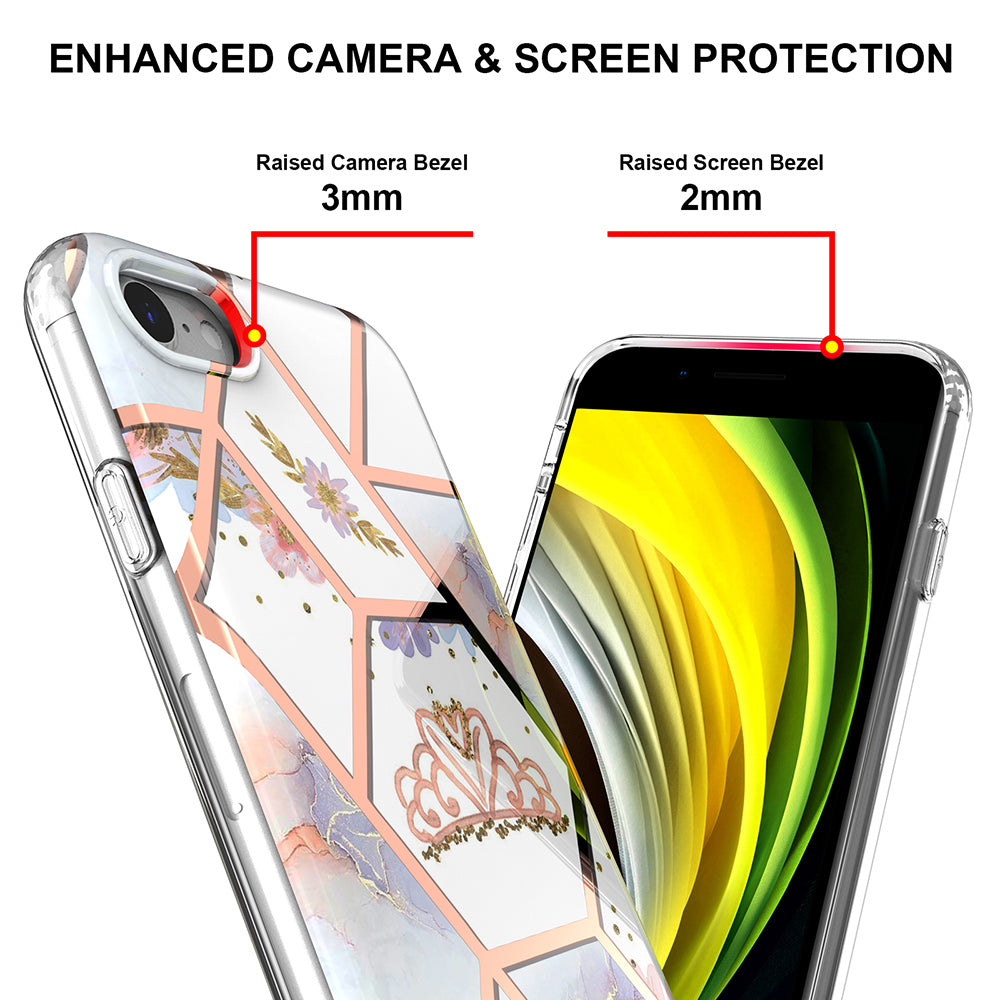 2.0mm IMD IML Marble Flower Pattern Electroplating Phone Case for iPhone 7 4.7 inch/8 4.7 inch/SE (2020)/SE (2022)