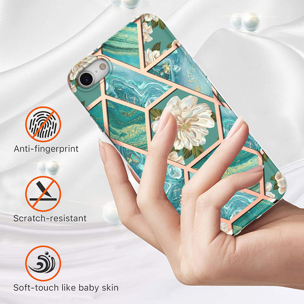 2.0mm IMD IML Marble Flower Pattern Electroplating Phone Case for iPhone 7 4.7 inch/8 4.7 inch/SE (2020)/SE (2022)