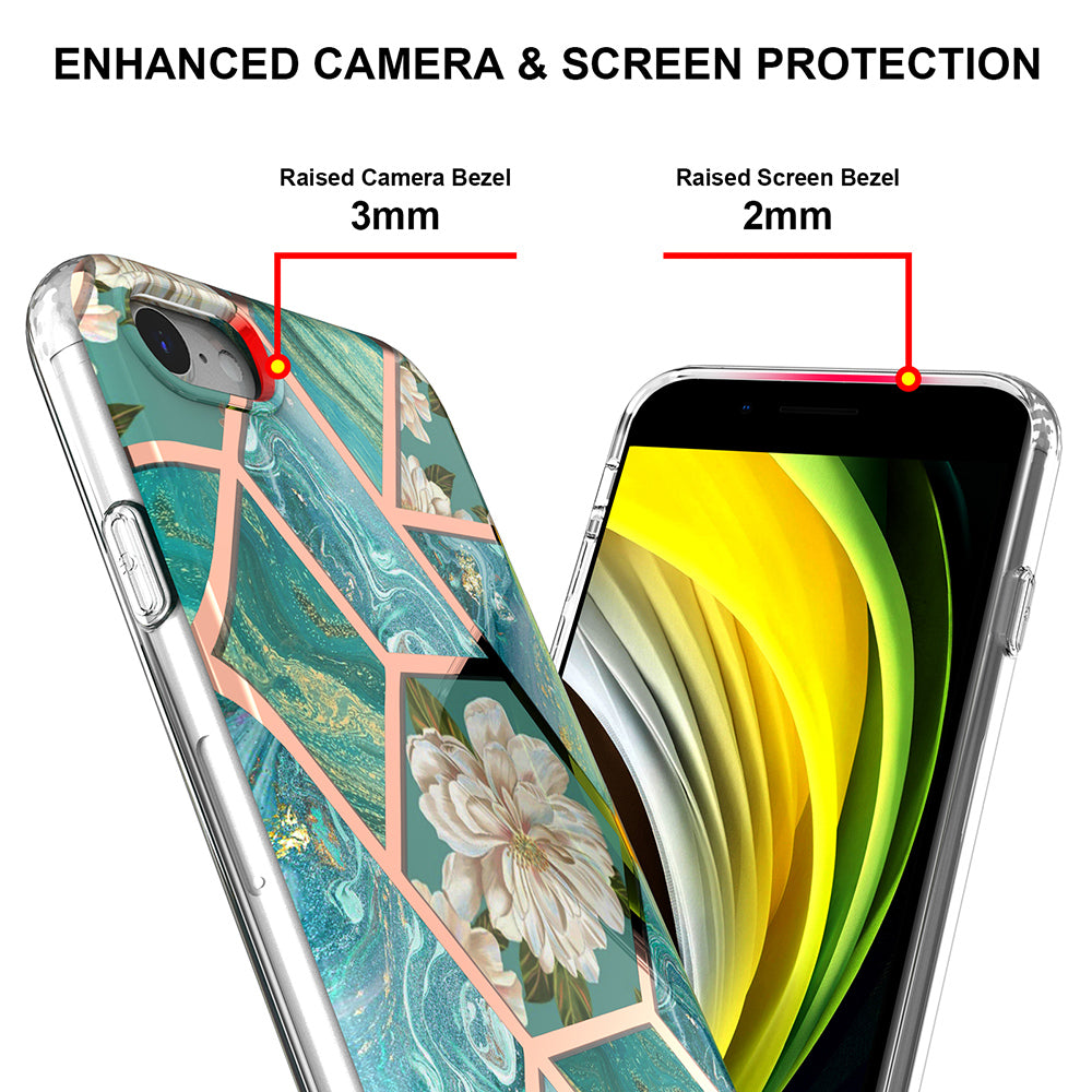 2.0mm IMD IML Marble Flower Pattern Electroplating Phone Case for iPhone 7 4.7 inch/8 4.7 inch/SE (2020)/SE (2022)