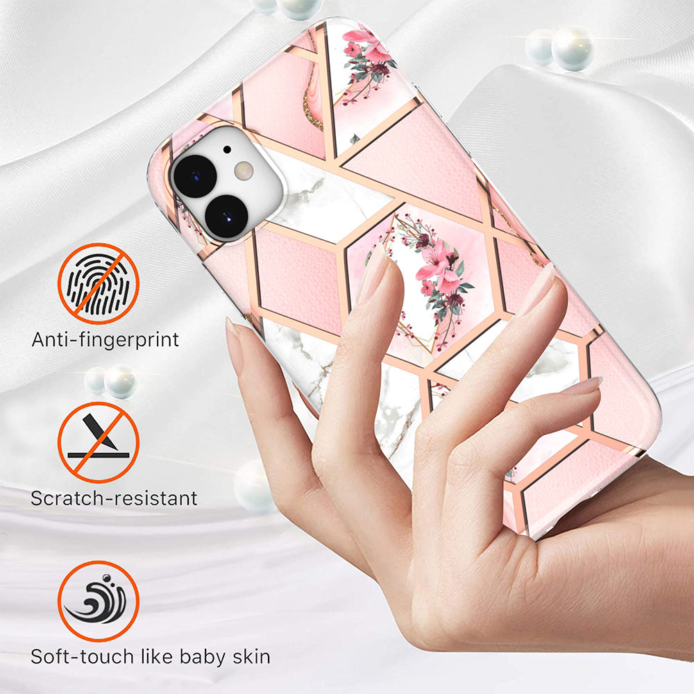 2.0mm IMD IML Drop-resistant Electroplating Marble Flower Pattern TPU Phone Case for iPhone 11 6.1 inch