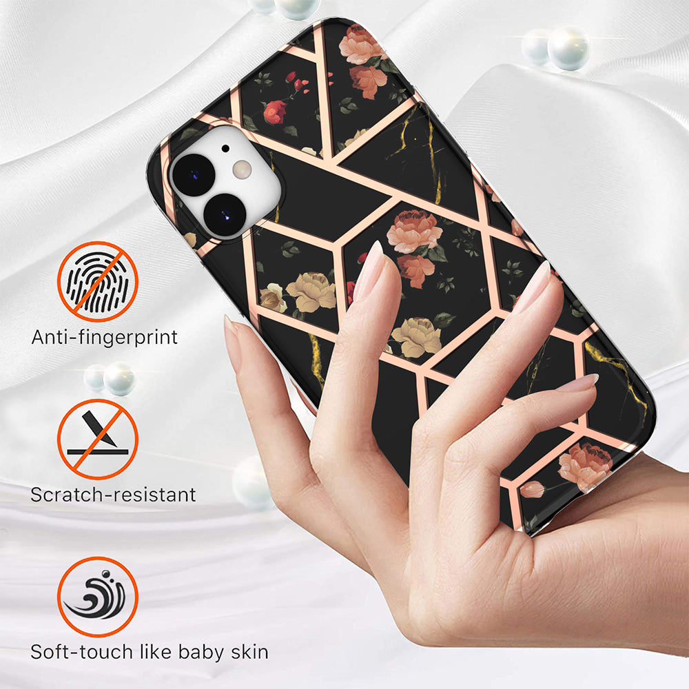 2.0mm IMD IML Drop-resistant Electroplating Marble Flower Pattern TPU Phone Case for iPhone 11 6.1 inch