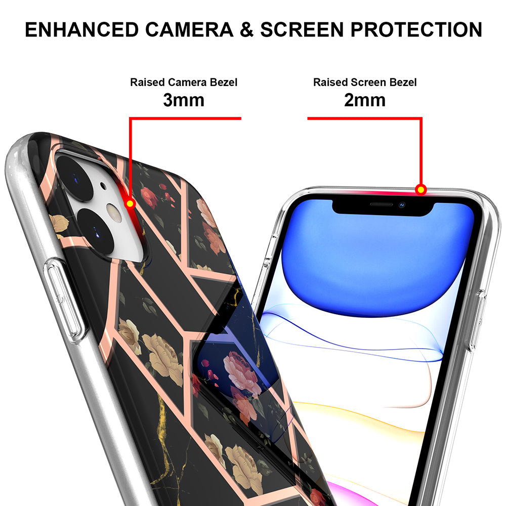 2.0mm IMD IML Drop-resistant Electroplating Marble Flower Pattern TPU Phone Case for iPhone 11 6.1 inch