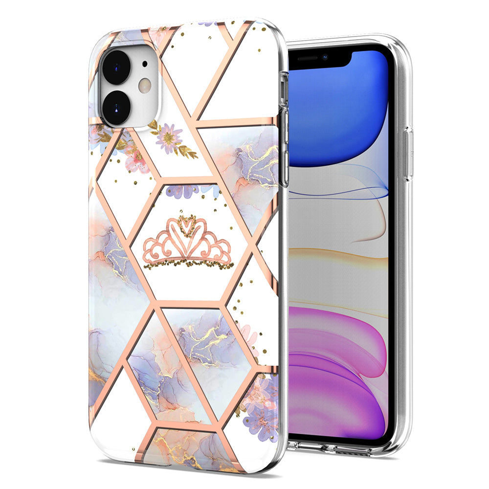 2.0mm IMD IML Drop-resistant Electroplating Marble Flower Pattern TPU Phone Case for iPhone 11 6.1 inch