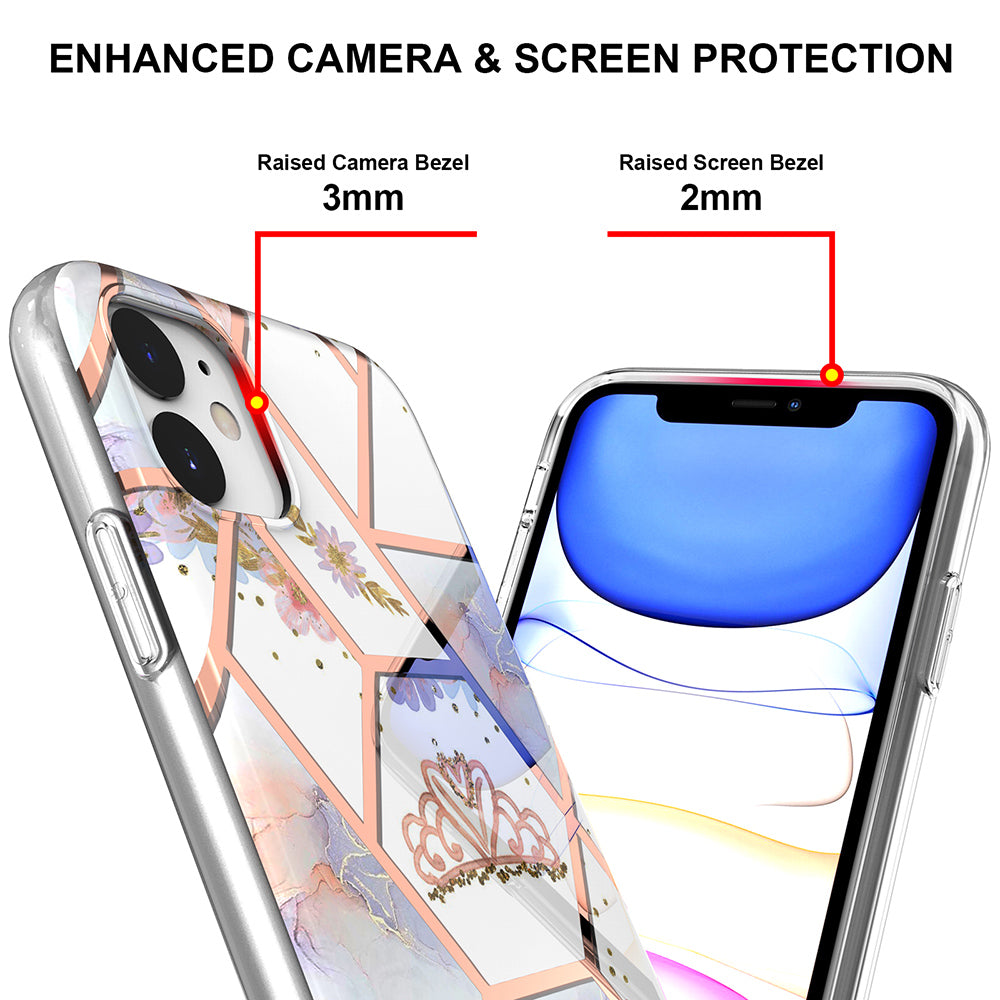 2.0mm IMD IML Drop-resistant Electroplating Marble Flower Pattern TPU Phone Case for iPhone 11 6.1 inch