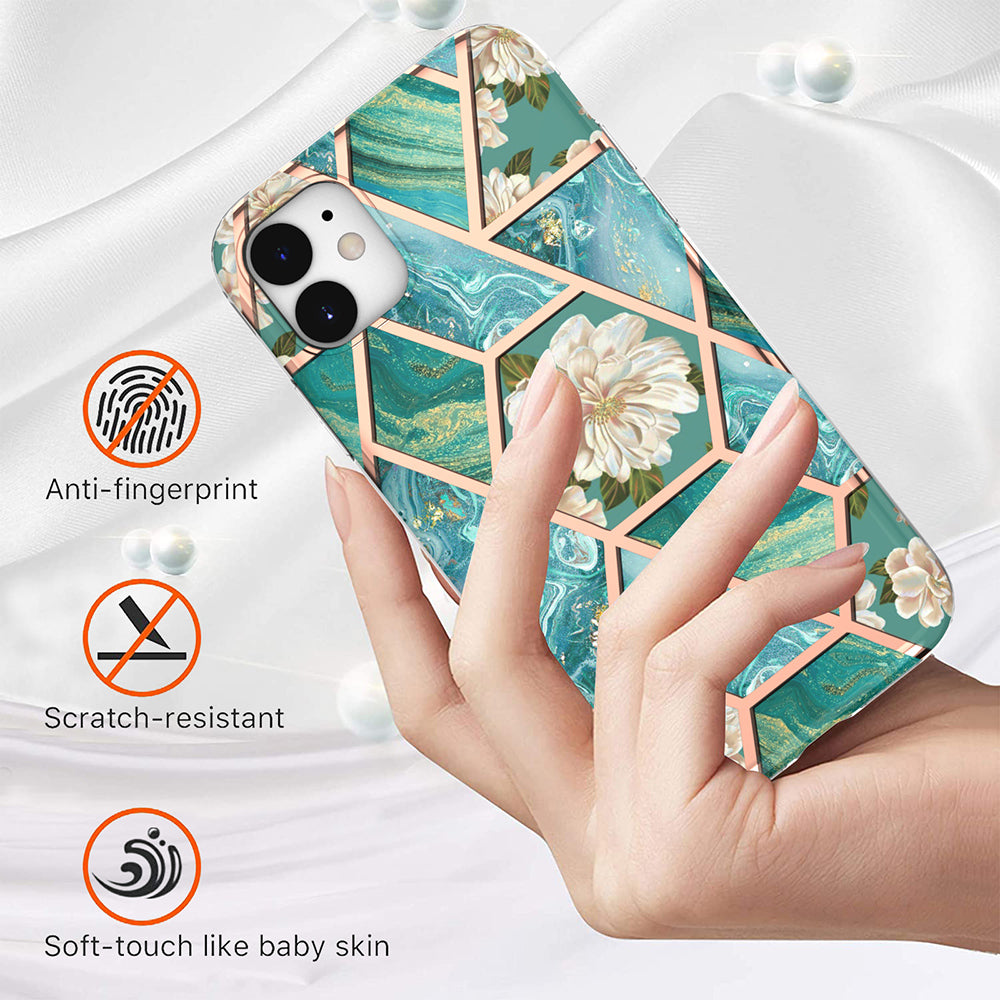 2.0mm IMD IML Drop-resistant Electroplating Marble Flower Pattern TPU Phone Case for iPhone 11 6.1 inch