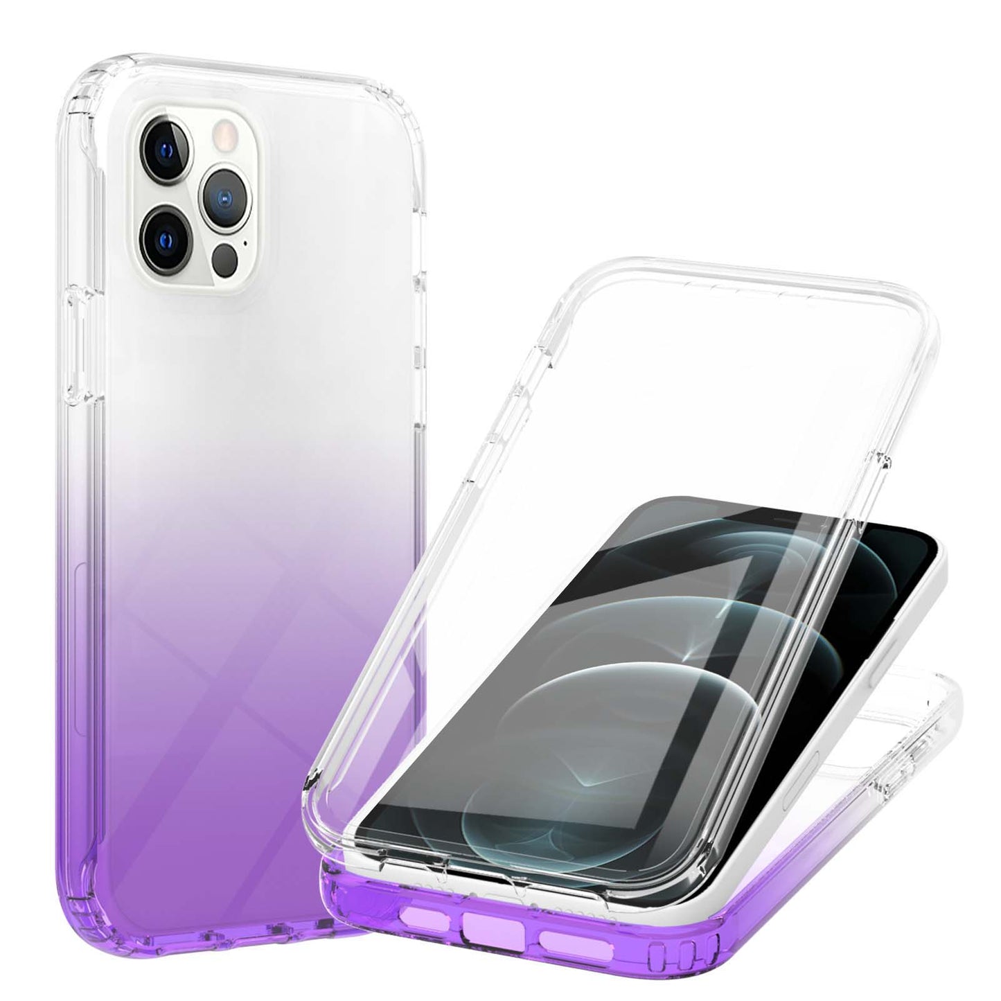 LA1 Series Gradient Color Full Protection 3-in-1 Shockproof Hard PC Frame + Soft TPU Back Protective Phone Case Built-in PET Screen Protector for Apple iPhone 12/12 Pro 6.1 inch