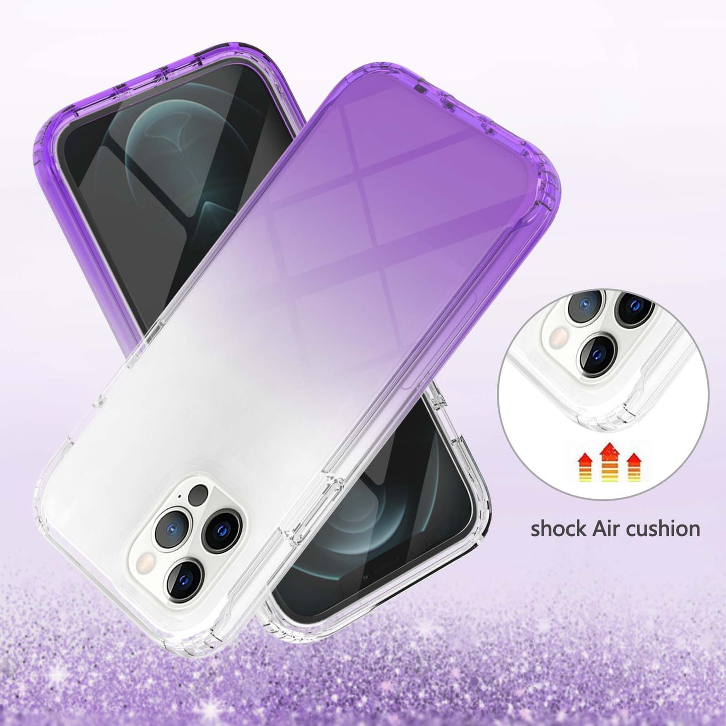 LA1 Series Gradient Color Full Protection 3-in-1 Shockproof Hard PC Frame + Soft TPU Back Protective Phone Case Built-in PET Screen Protector for Apple iPhone 12/12 Pro 6.1 inch