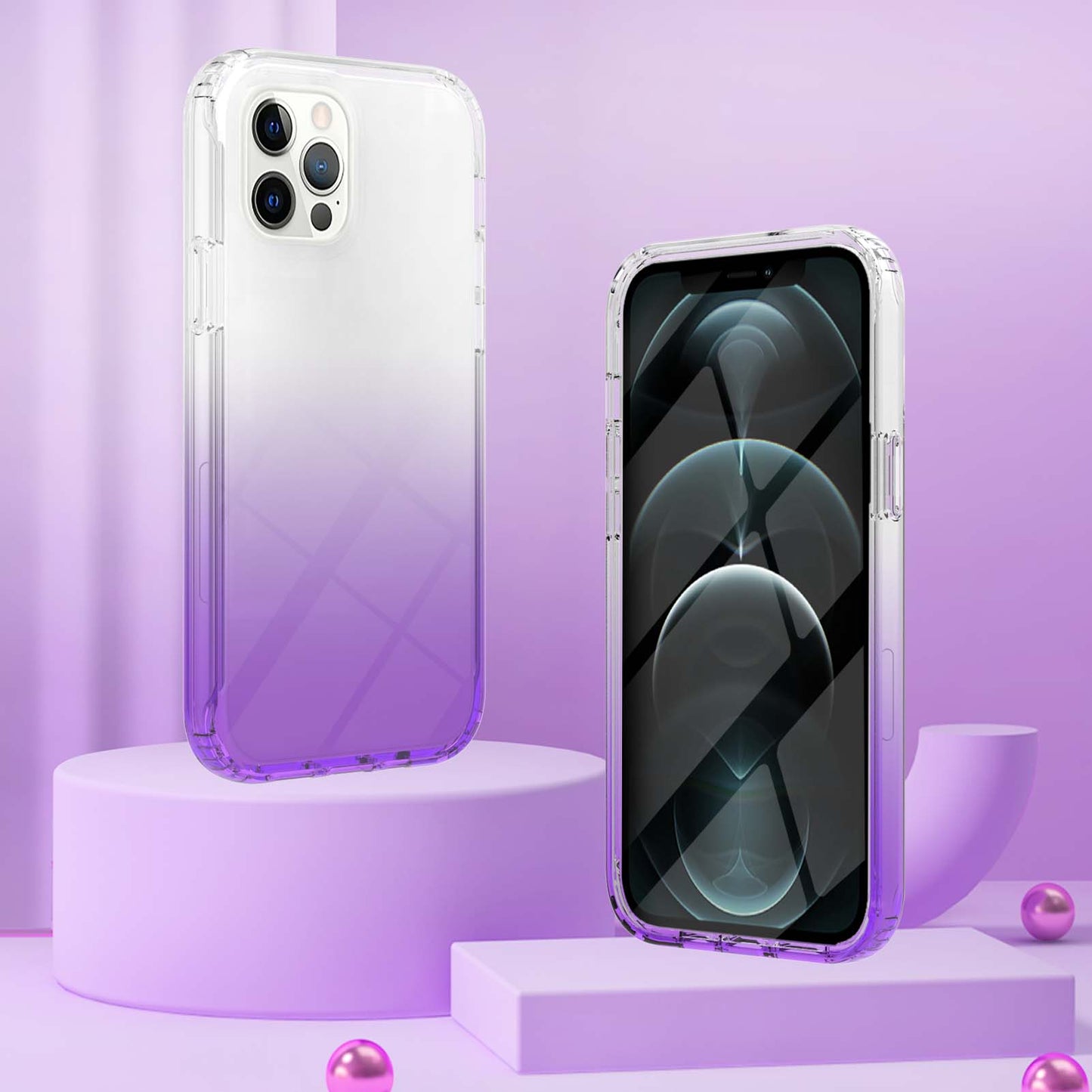 LA1 Series Gradient Color Full Protection 3-in-1 Shockproof Hard PC Frame + Soft TPU Back Protective Phone Case Built-in PET Screen Protector for Apple iPhone 12/12 Pro 6.1 inch