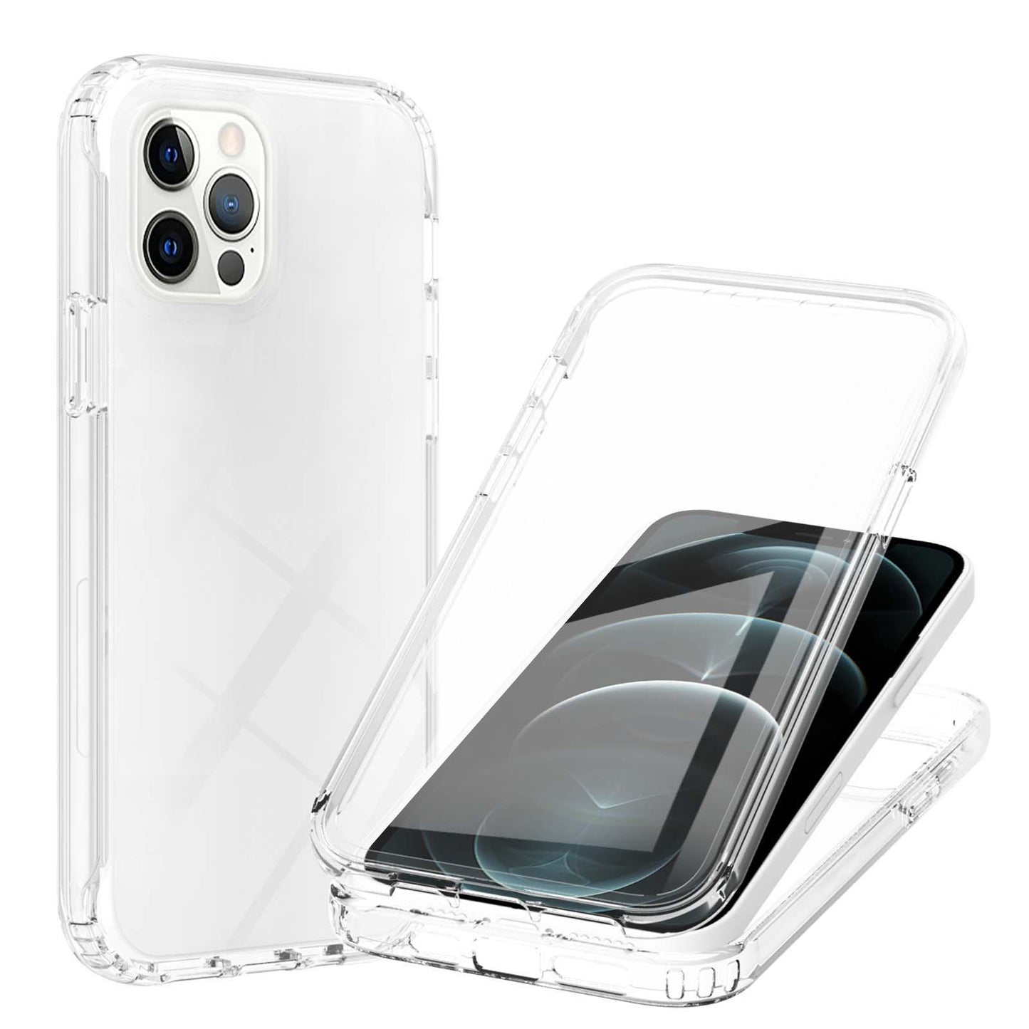 LA1 Series Gradient Color Full Protection 3-in-1 Shockproof Hard PC Frame + Soft TPU Back Protective Phone Case Built-in PET Screen Protector for Apple iPhone 12/12 Pro 6.1 inch