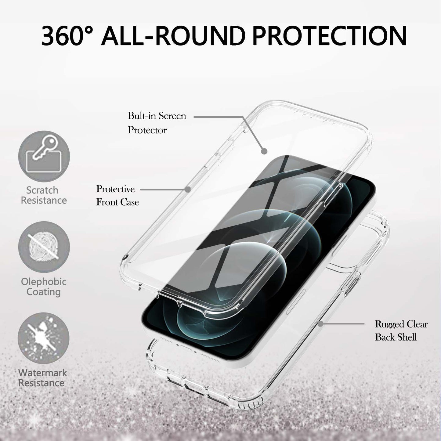 LA1 Series Gradient Color Full Protection 3-in-1 Shockproof Hard PC Frame + Soft TPU Back Protective Phone Case Built-in PET Screen Protector for Apple iPhone 12/12 Pro 6.1 inch