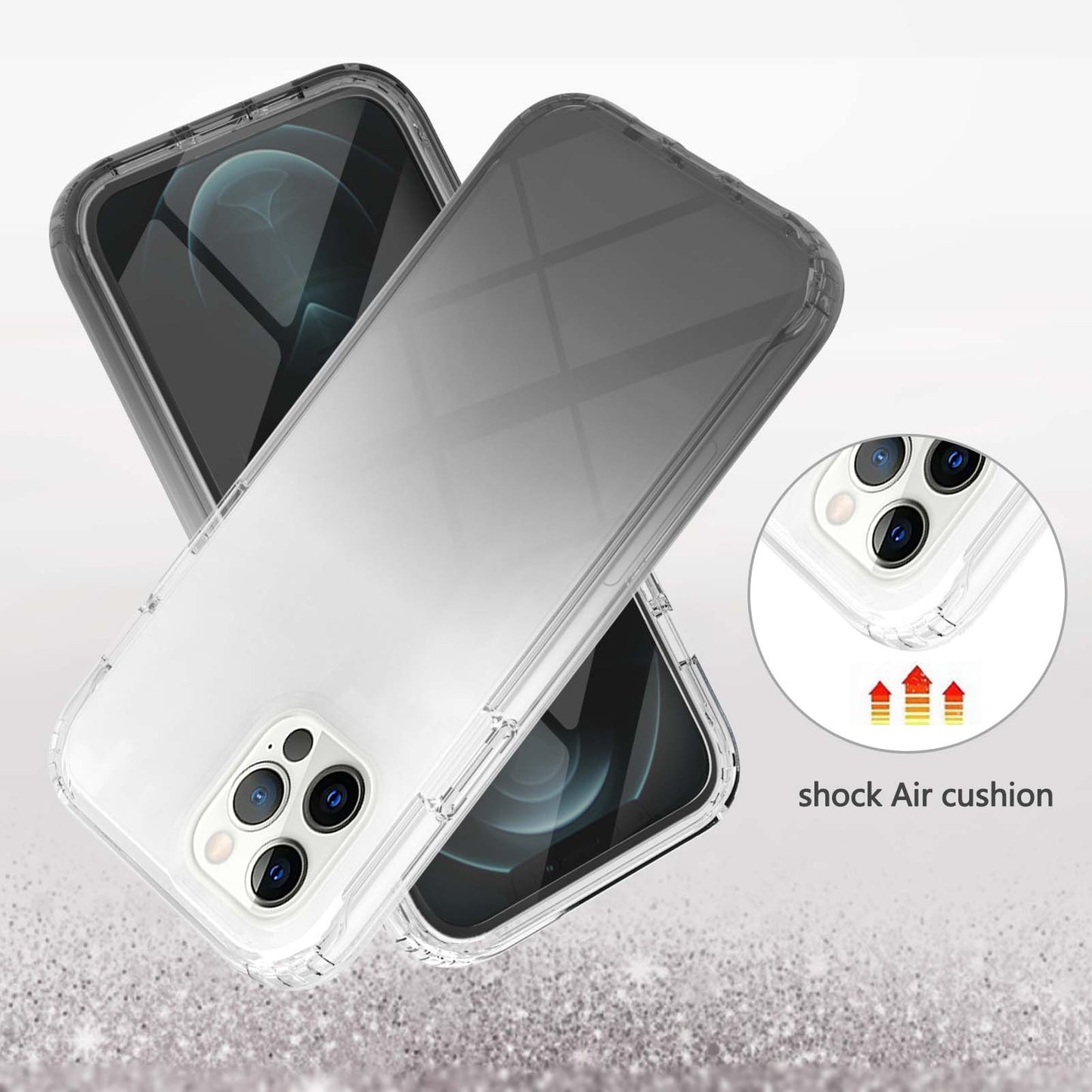 LA1 Series Gradient Color Full Protection 3-in-1 Shockproof Hard PC Frame + Soft TPU Back Protective Phone Case Built-in PET Screen Protector for Apple iPhone 12/12 Pro 6.1 inch
