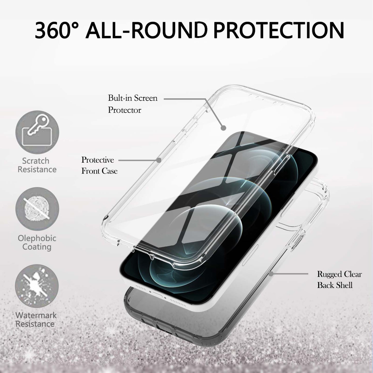 LA1 Series Gradient Color Full Protection 3-in-1 Shockproof Hard PC Frame + Soft TPU Back Protective Phone Case Built-in PET Screen Protector for Apple iPhone 12/12 Pro 6.1 inch