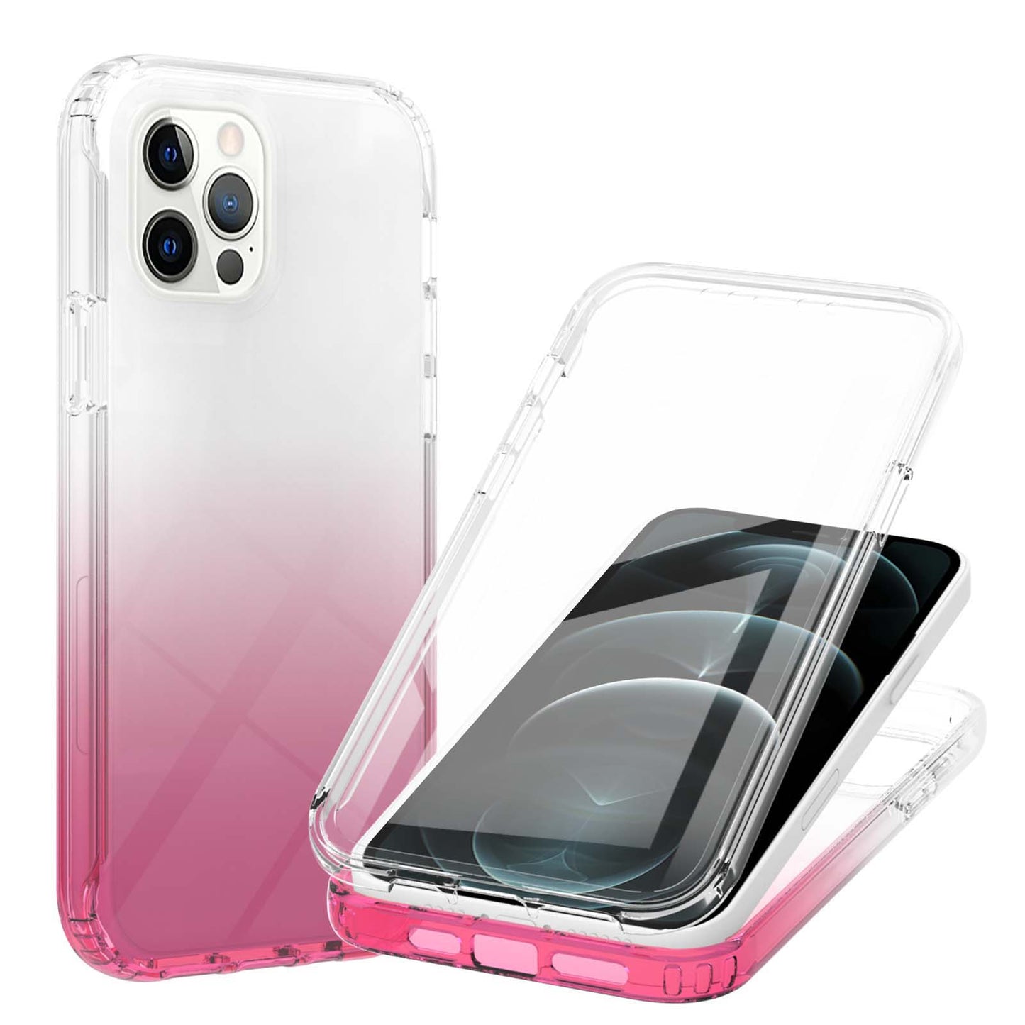 LA1 Series Gradient Color Full Protection 3-in-1 Shockproof Hard PC Frame + Soft TPU Back Protective Phone Case Built-in PET Screen Protector for Apple iPhone 12/12 Pro 6.1 inch