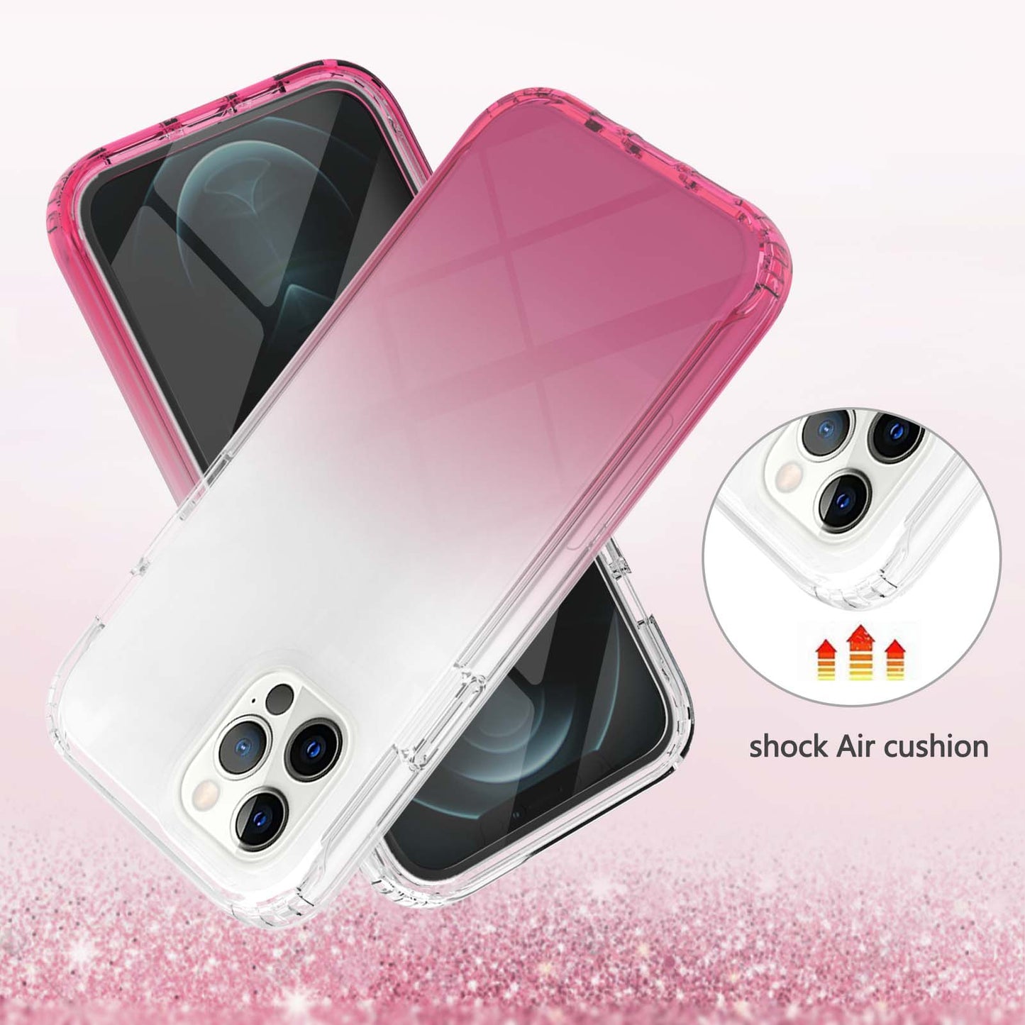 LA1 Series Gradient Color Full Protection 3-in-1 Shockproof Hard PC Frame + Soft TPU Back Protective Phone Case Built-in PET Screen Protector for Apple iPhone 12/12 Pro 6.1 inch