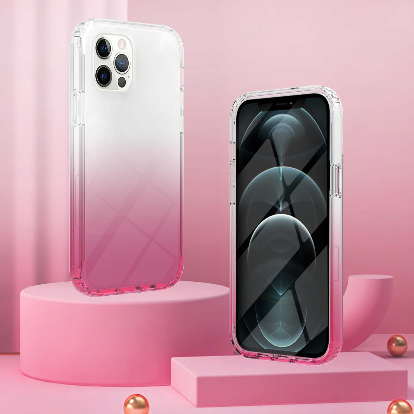 LA1 Series Gradient Color Full Protection 3-in-1 Shockproof Hard PC Frame + Soft TPU Back Protective Phone Case Built-in PET Screen Protector for Apple iPhone 12/12 Pro 6.1 inch