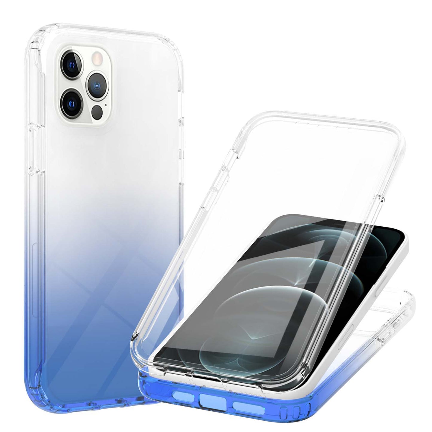 LA1 Series Gradient Color Full Protection 3-in-1 Shockproof Hard PC Frame + Soft TPU Back Protective Phone Case Built-in PET Screen Protector for Apple iPhone 12/12 Pro 6.1 inch