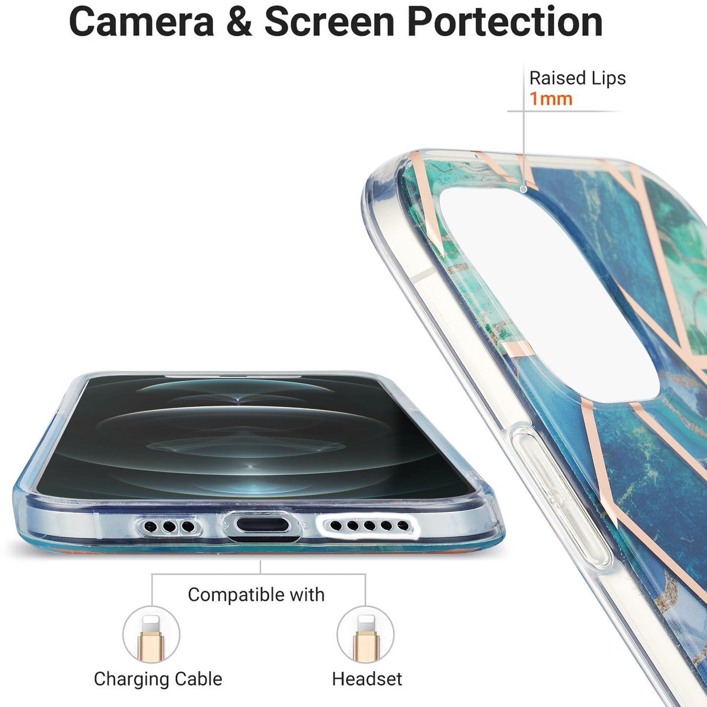 2.0mm IMD Workmanship Electroplating Marble Pattern Printing TPU Cell Phone Case Cover for iPhone 13 6.1 inch