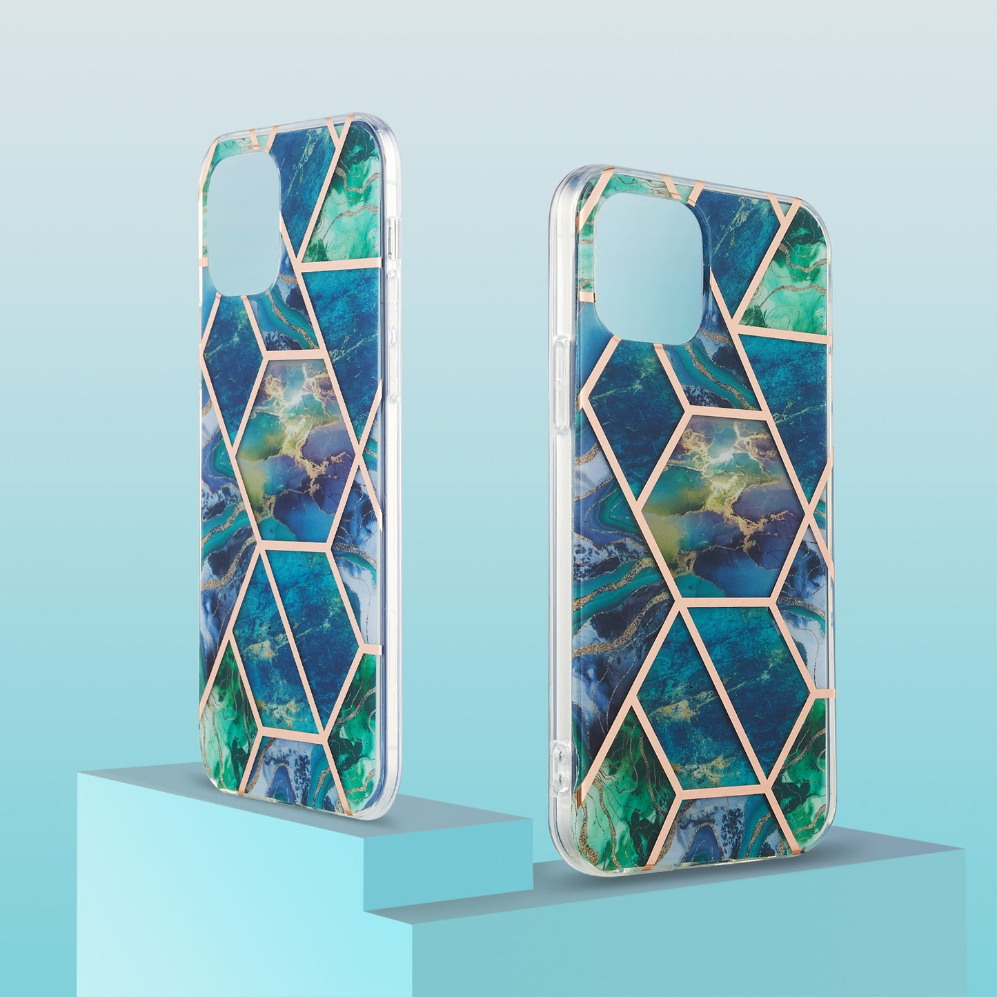 2.0mm IMD Workmanship Electroplating Marble Pattern Printing TPU Cell Phone Case Cover for iPhone 13 6.1 inch