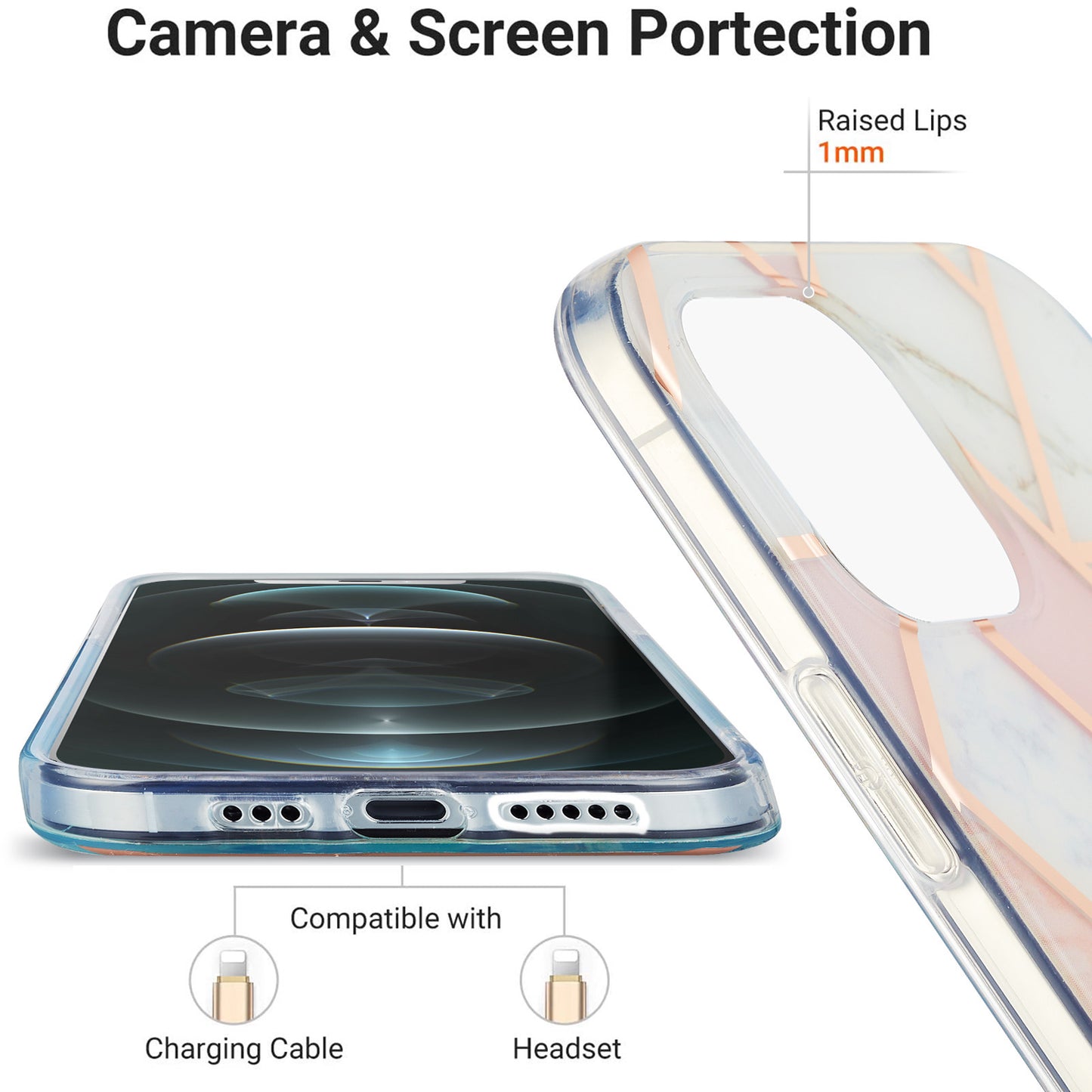 2.0mm IMD Workmanship Electroplating Marble Pattern Printing TPU Cell Phone Case Cover for iPhone 13 6.1 inch