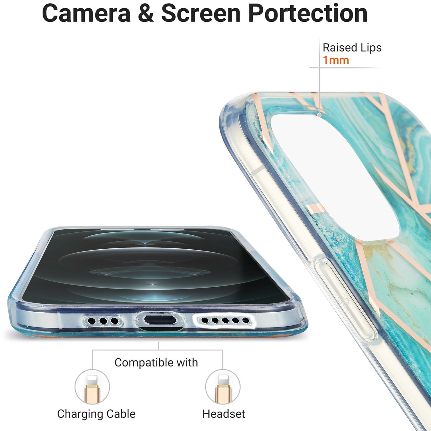 2.0mm IMD Workmanship Electroplating Marble Pattern Printing TPU Cell Phone Case Cover for iPhone 13 6.1 inch