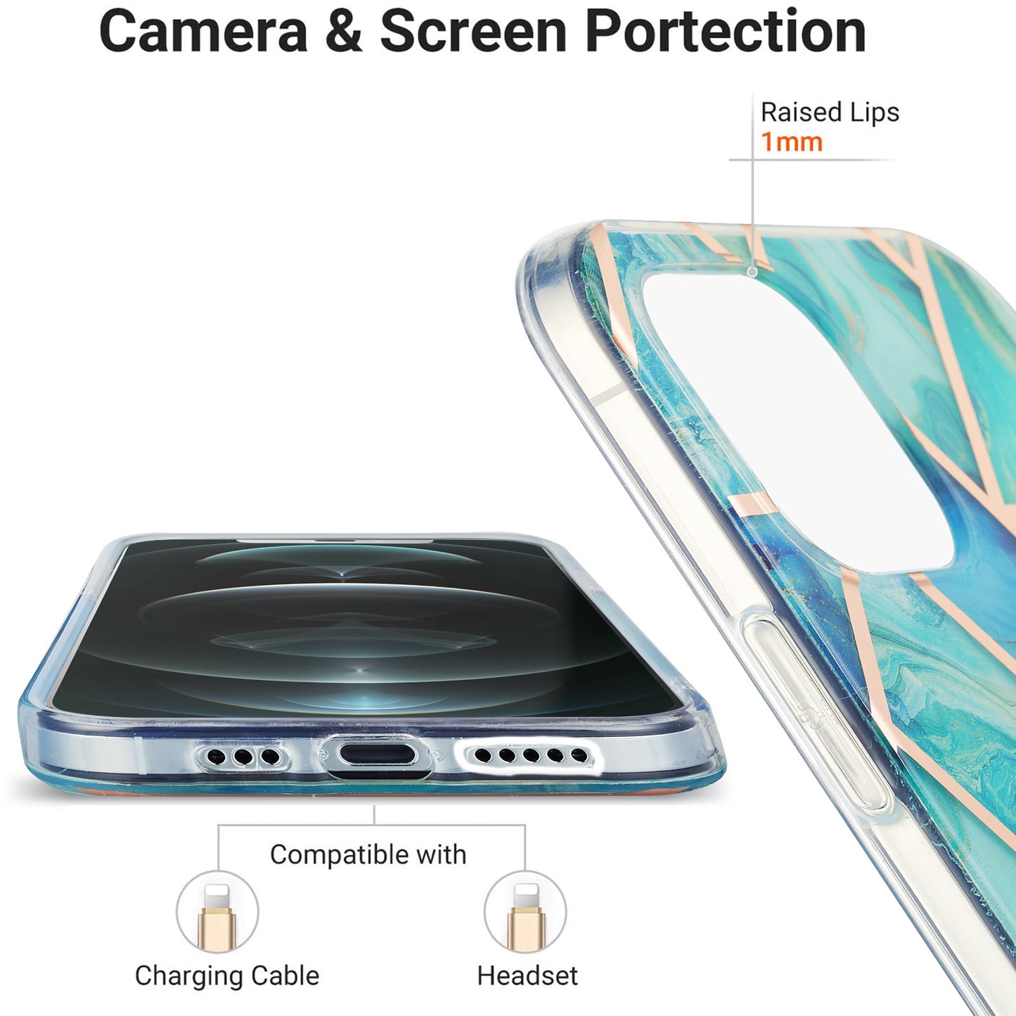 2.0mm IMD Workmanship Electroplating Marble Pattern Printing TPU Cell Phone Case Cover for iPhone 13 6.1 inch