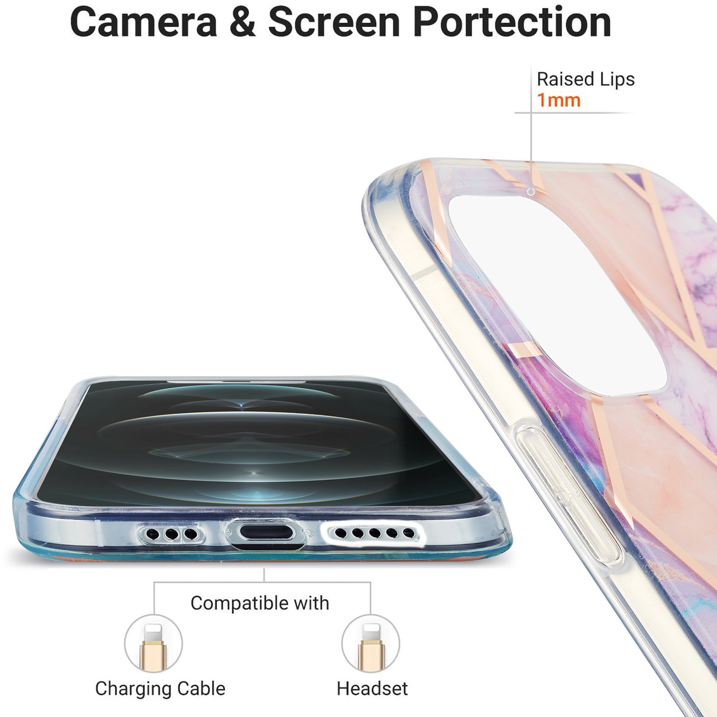 2.0mm IMD Workmanship Electroplating Marble Pattern Printing TPU Cell Phone Case Cover for iPhone 13 6.1 inch