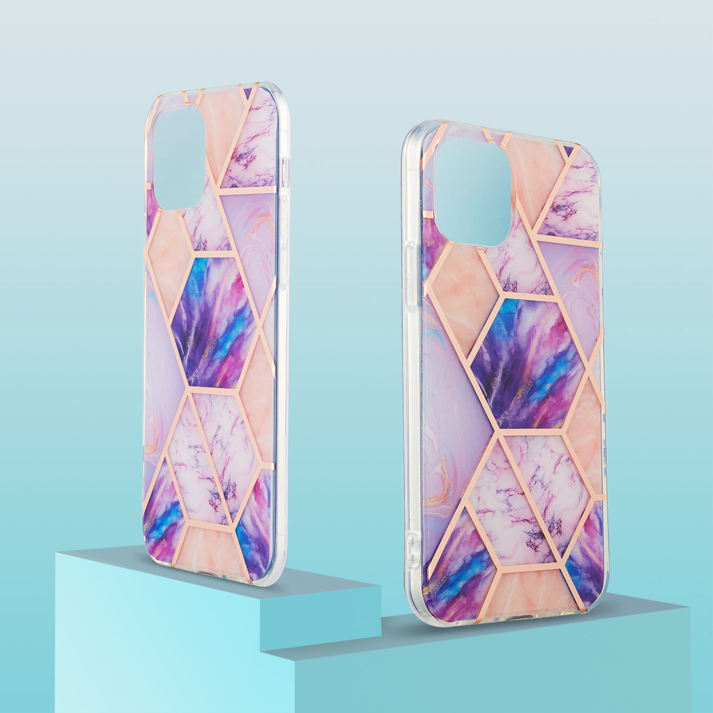 2.0mm IMD Workmanship Electroplating Marble Pattern Printing TPU Cell Phone Case Cover for iPhone 13 6.1 inch