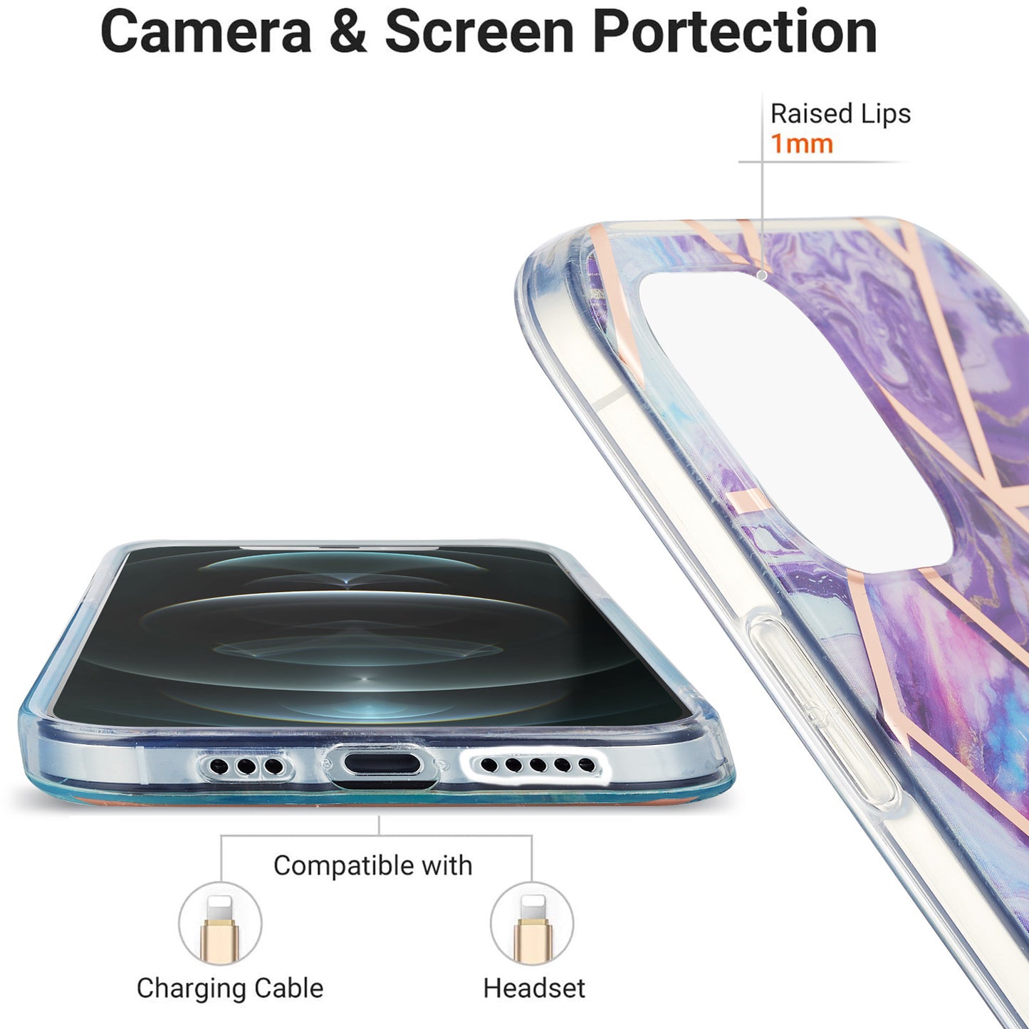 2.0mm IMD Workmanship Electroplating Marble Pattern Printing TPU Cell Phone Case Cover for iPhone 13 6.1 inch