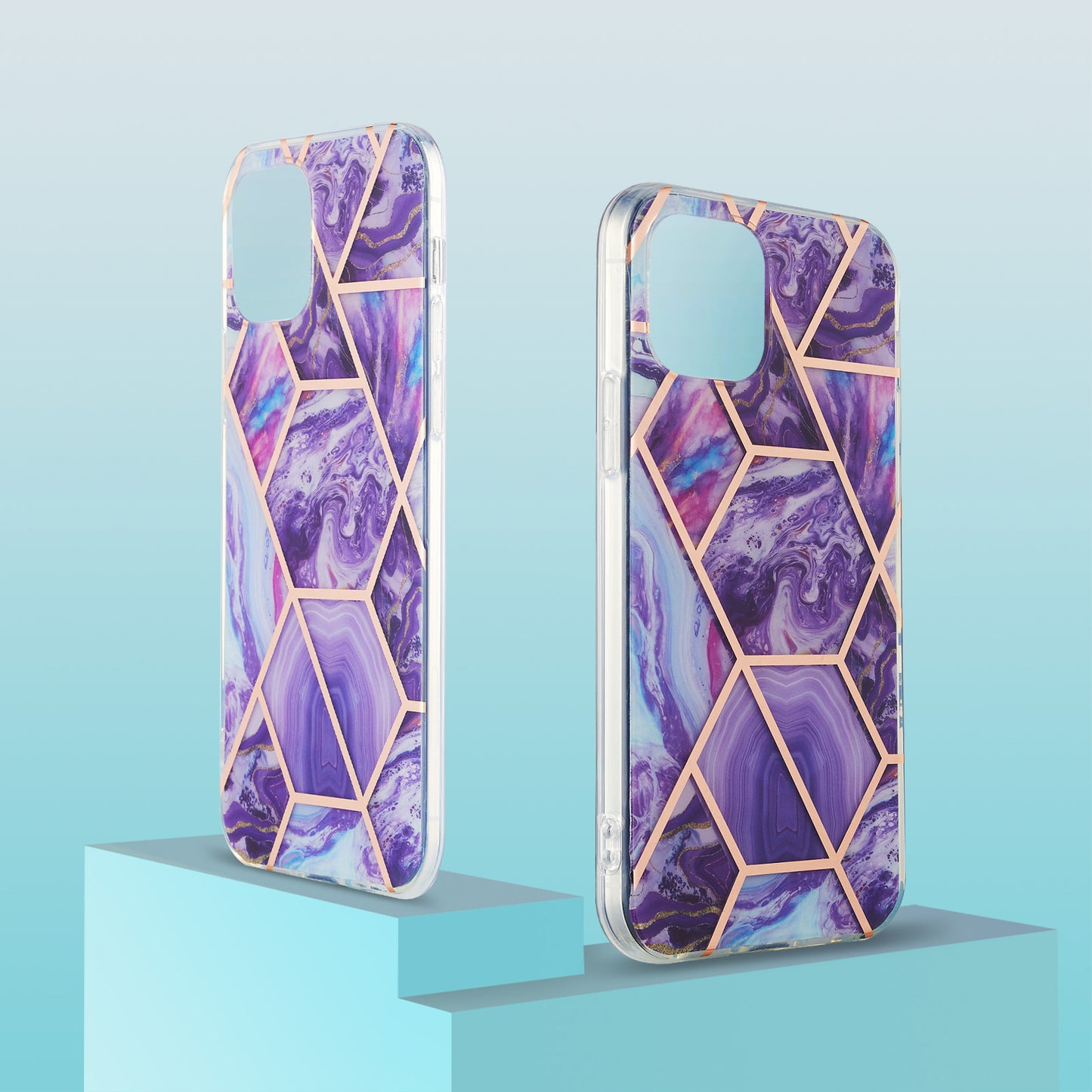 2.0mm IMD Workmanship Electroplating Marble Pattern Printing TPU Cell Phone Case Cover for iPhone 13 6.1 inch
