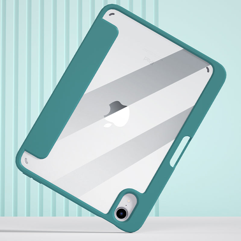 For iPad mini (2021) Shockproof Case PU Leather Magnetic Tablet Cover Transparent Back Tablet Protector with Pencil Holder Support Auto Wake/Sleep