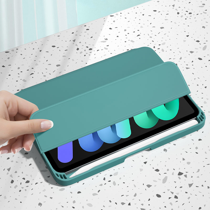 For iPad mini (2021) Shockproof Case PU Leather Magnetic Tablet Cover Transparent Back Tablet Protector with Pencil Holder Support Auto Wake/Sleep