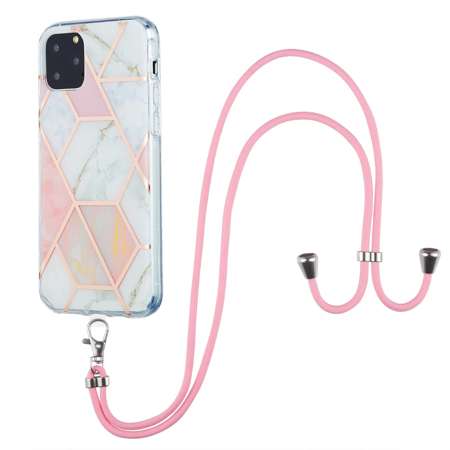 2.0mm TPU Phone Cover Scratch-Resistant Electroplating IMD Marble Splicing Pattern + Lanyard for iPhone 11 Pro 5.8 inch