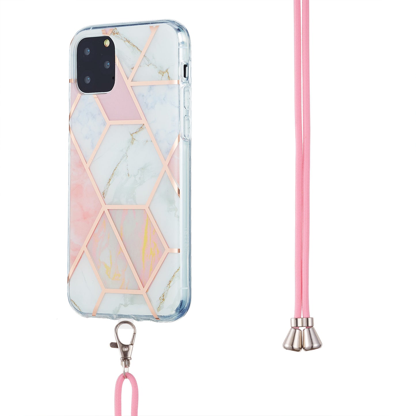 2.0mm TPU Phone Cover Scratch-Resistant Electroplating IMD Marble Splicing Pattern + Lanyard for iPhone 11 Pro 5.8 inch