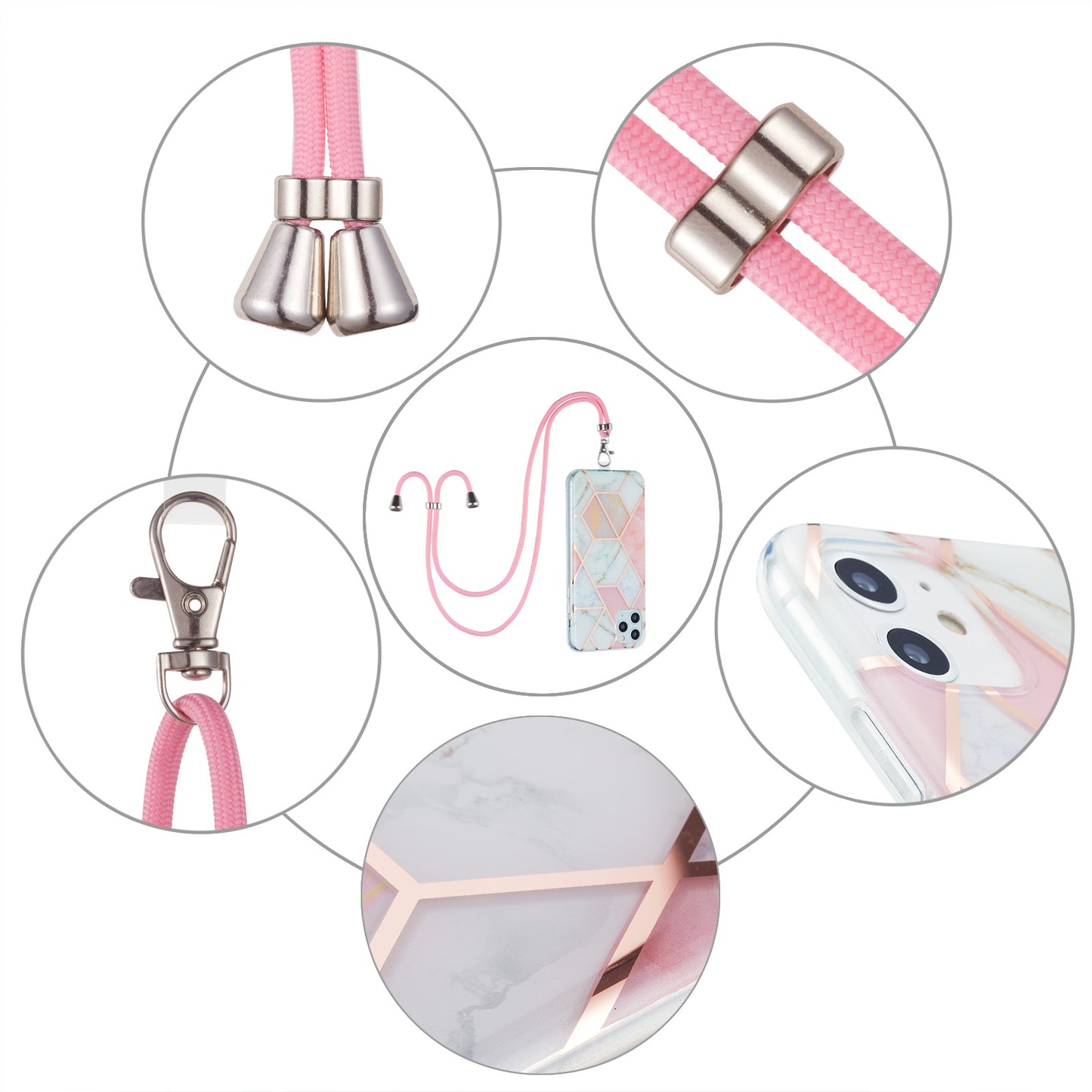2.0mm IMD TPU Phone Cover + Lanyard Splicing Marble Pattern Electroplating Ultra Slim Case for iPhone X/XS 5.8 inch
