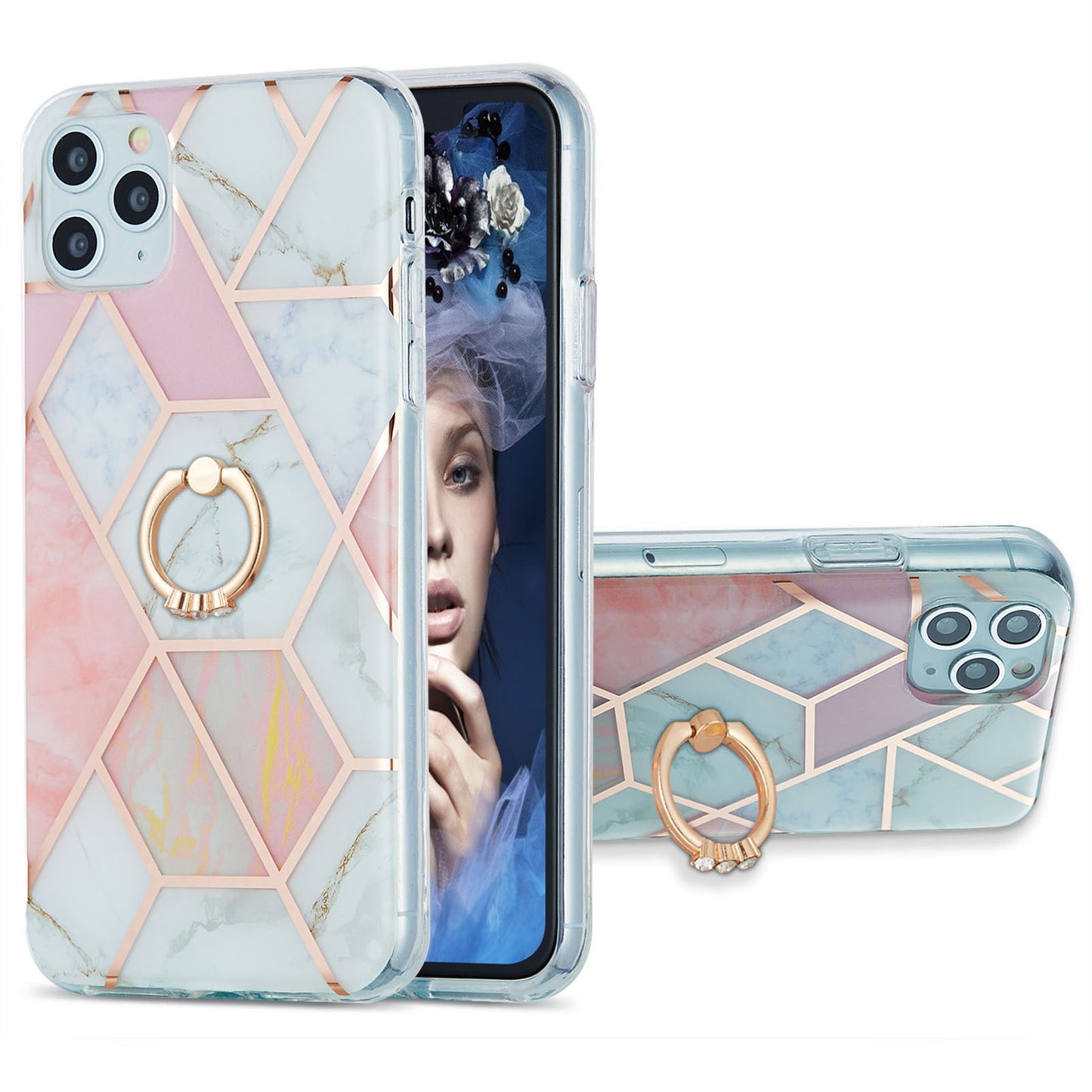 2.0mm TPU Phone Kickstand Cover IMD Electroplating IML Marble Pattern Snap-on Design Case for iPhone 11 Pro 5.8 inch